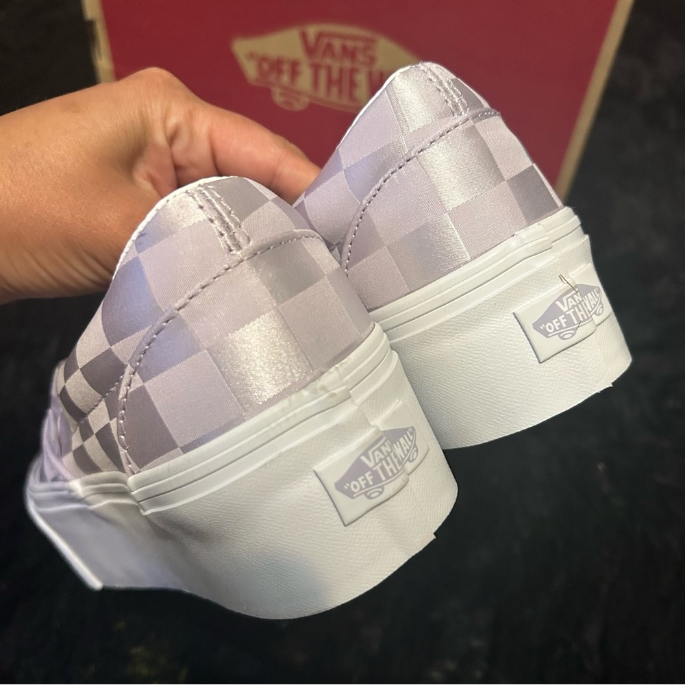 VANS checkerboard lilac platform slip on shoes sneakers women’s 7.5 new - Picture 4 of 7
